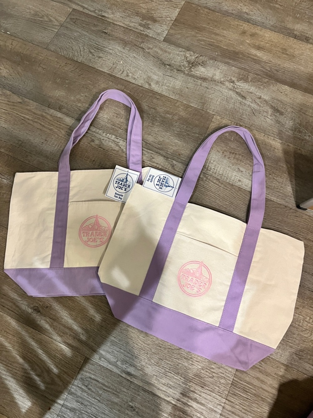 2 LARGE Lavender-Trim Canvas Tote Bag
